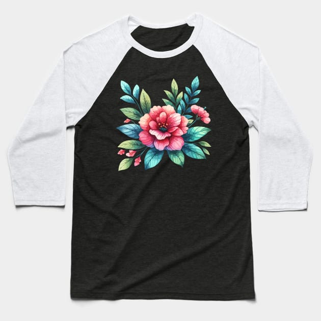 Retro Floral Baseball T-Shirt by Siha Arts